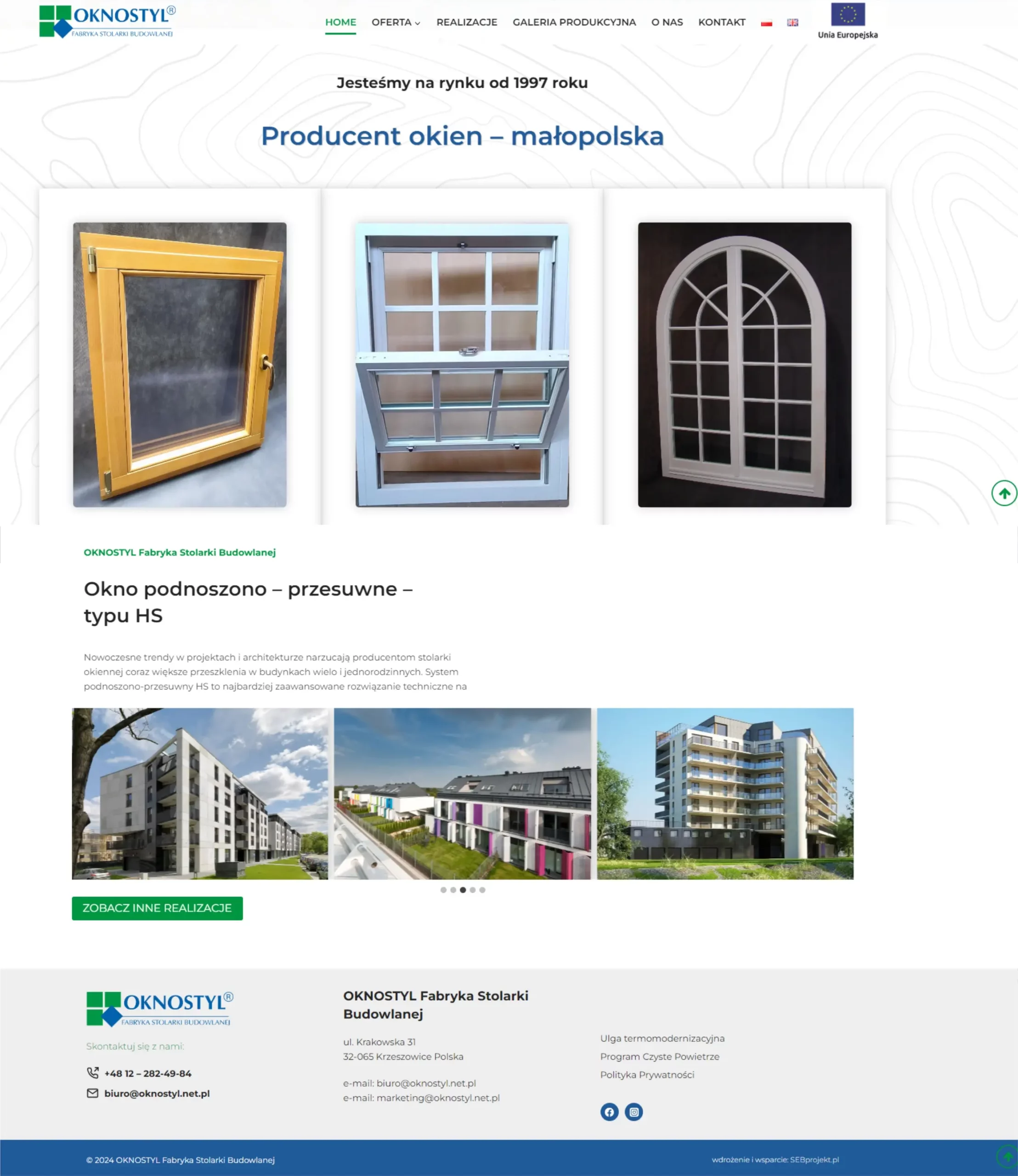 Strona internetowa Fabryki Stolarki Budowlanej OKNOSTYL