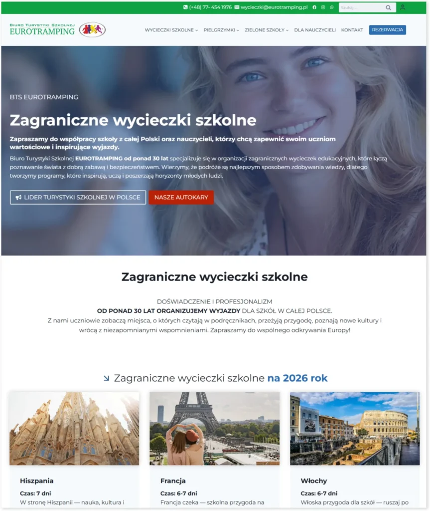 Strona internetowa Biuro Turystyki Szkolnej EUROTRAMPING Strona internetowa Biuro Turystyki Szkolnej EUROTRAMPING